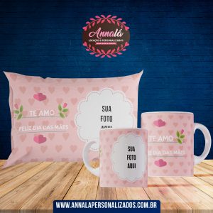 Kit Caneca com Almofada dia das mães (1 caneca e 1 almofada) – Te amo Feliz dia das mães