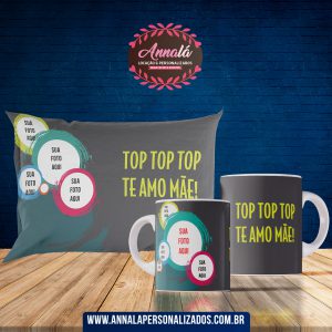 Kit Caneca com Almofada dia das mães (1 caneca e 1 almofada) – Top Top Top Te Amo Mãe!