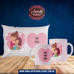 Kit Caneca com Almofada dia das mães (1 caneca e 1 almofada) – Te amo mãe!