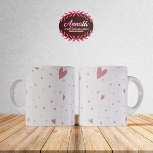 Canecas dia dos namorados – Caneca coraçoes e pequenas bolinhas