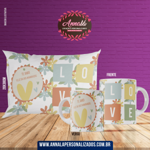 Kit caneca e almofada namorados – Love feliz dia dos namorados