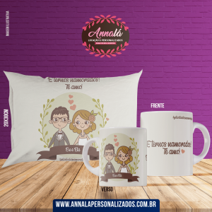 Kit caneca e almofada namorados –  eternos namorados