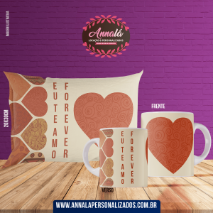 Kit caneca e almofada namorados – eu te amo forever laranja