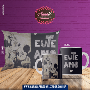 Kit caneca e almofada namorados – eu te amo – mickey e minie