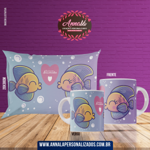 Kit caneca e almofada namorados – feliz dia dos namorados com peixe