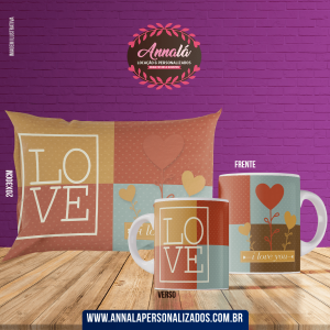 Kit caneca e almofada namorados – love colorido