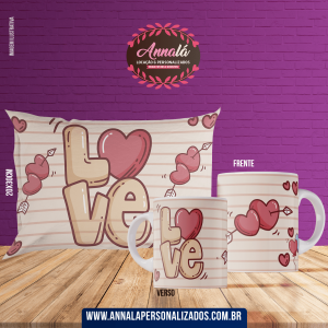 Kit caneca e almofada namorados – love com coracao 2