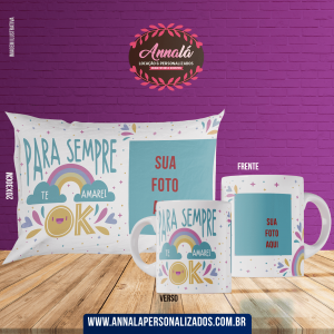 Kit caneca e almofada namorados – para sempre te amarei