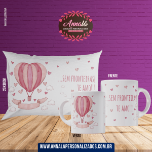 Kit caneca e almofada namorados – sem fronteiras te amo