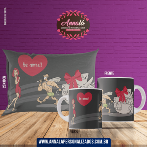 Kit caneca e almofada namorados – te amo