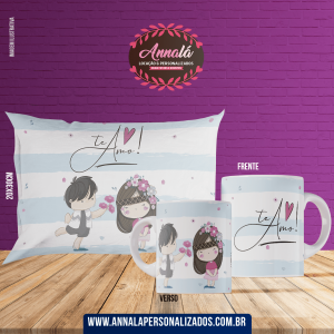 Kit caneca e almofada namorados – te amo com anime