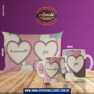 Kit caneca e almofada namorados – te amo muito com foto